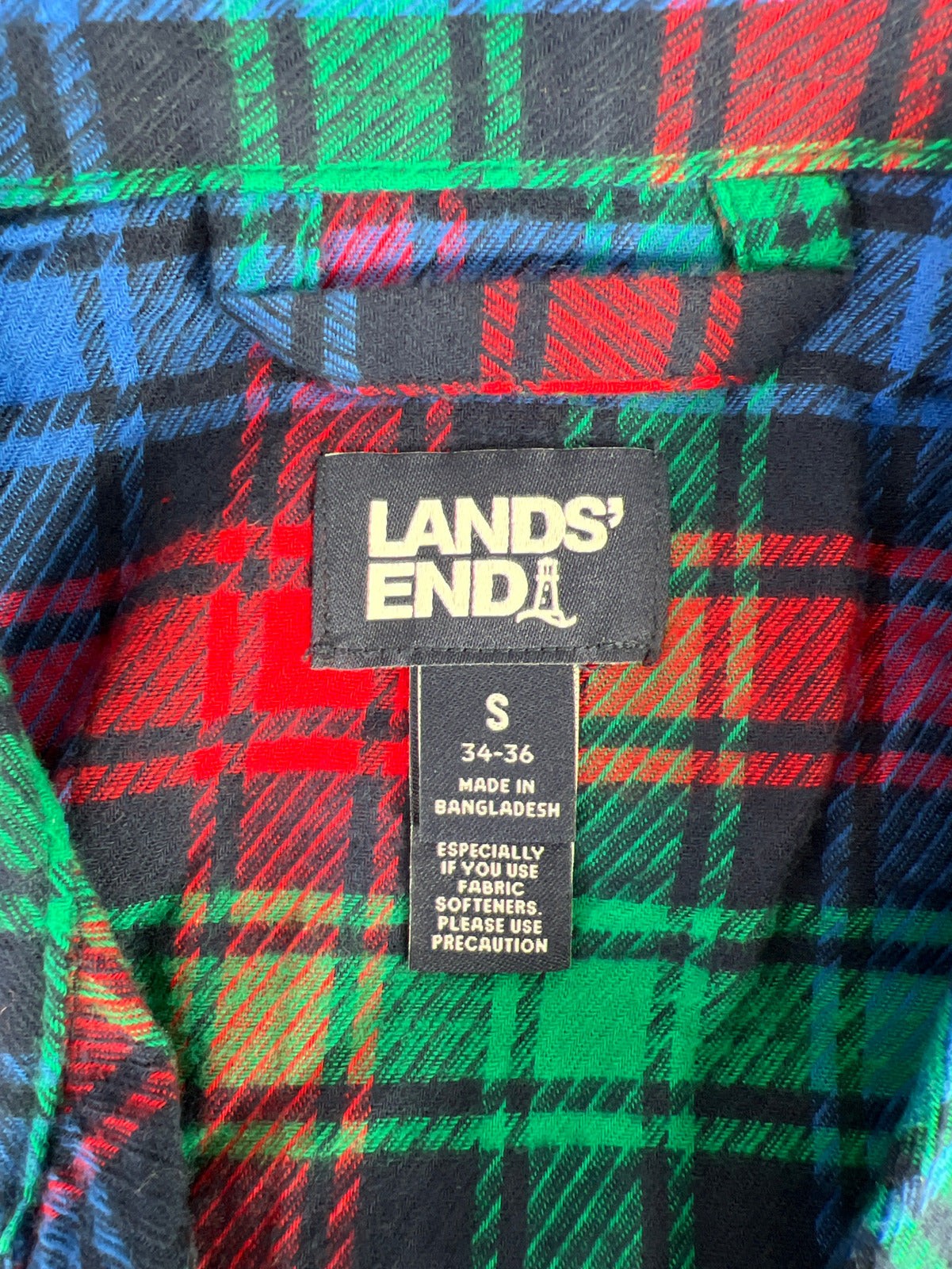 NEW Lands End Men’s Blue/Red Long Sleeve Flannel Button Up Pajama Shirt - S