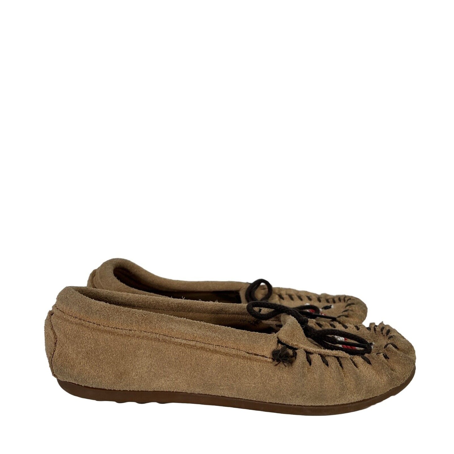 Minnetonka Kids Unisex Tan Suede Beaded Thunderbird Moccasins - 3