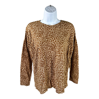 J.Jill Women’s Light Brown Animal Print Long Sleeve Thin Knit Shirt - S Petite