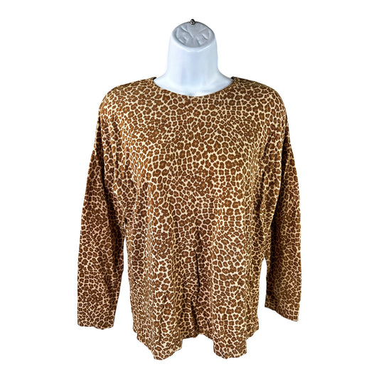 J.Jill Women’s Light Brown Animal Print Long Sleeve Thin Knit Shirt - S Petite