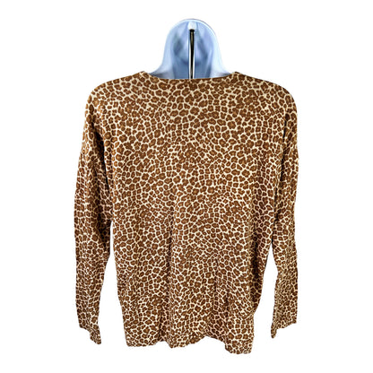 J.Jill Women’s Light Brown Animal Print Long Sleeve Thin Knit Shirt - S Petite