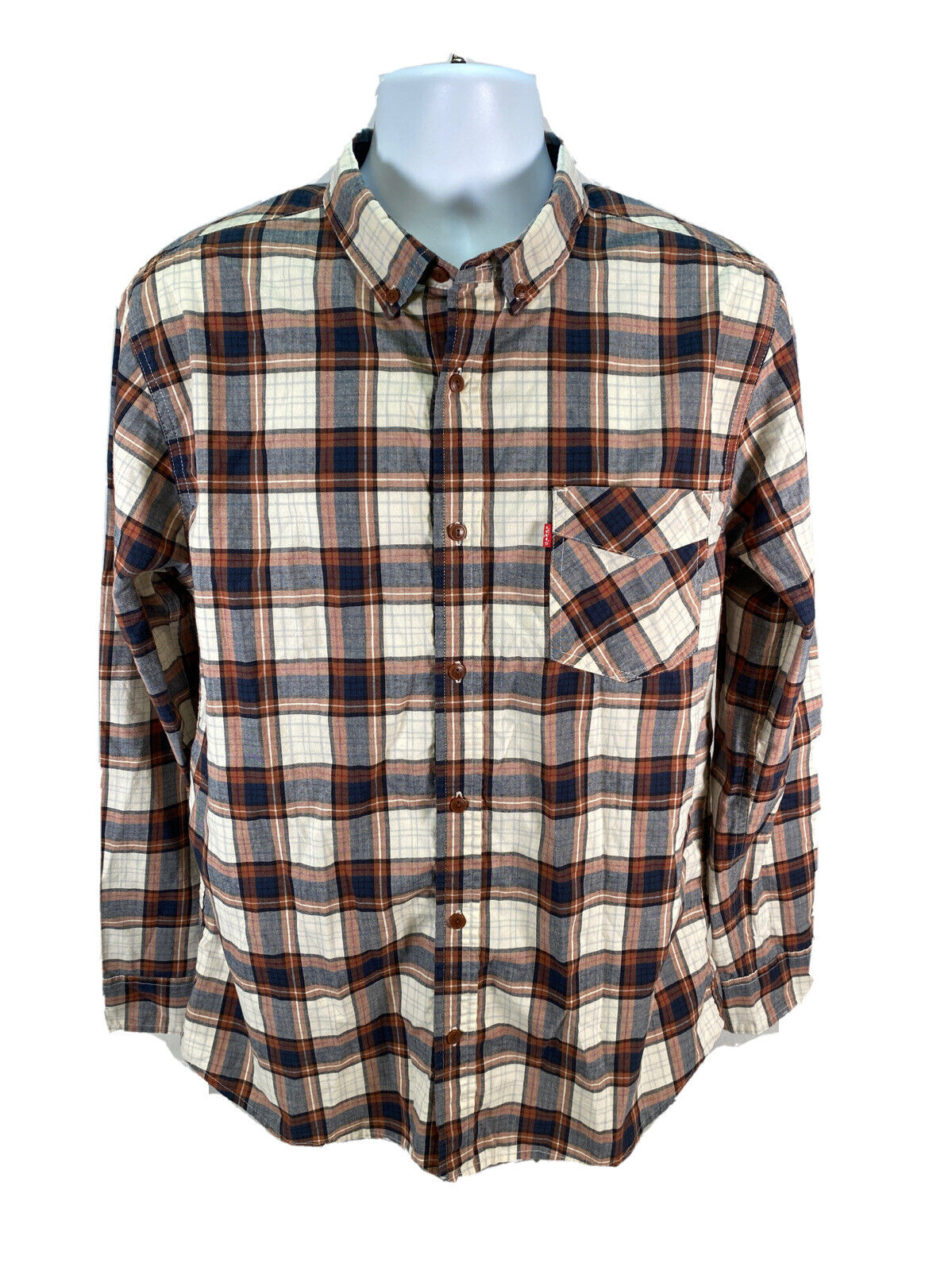 Levi's Men's Brown/Blue Plaid Casual Button Down Shirt Sz L