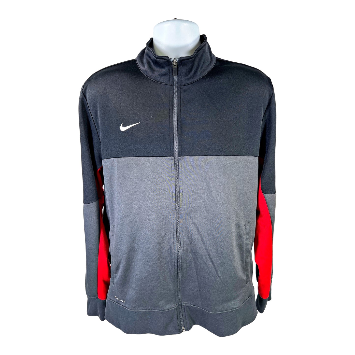 Nike Men’s Gray/Red Dri-Fit Long Sleeve Athletic Full Zip Sweatshirt - L