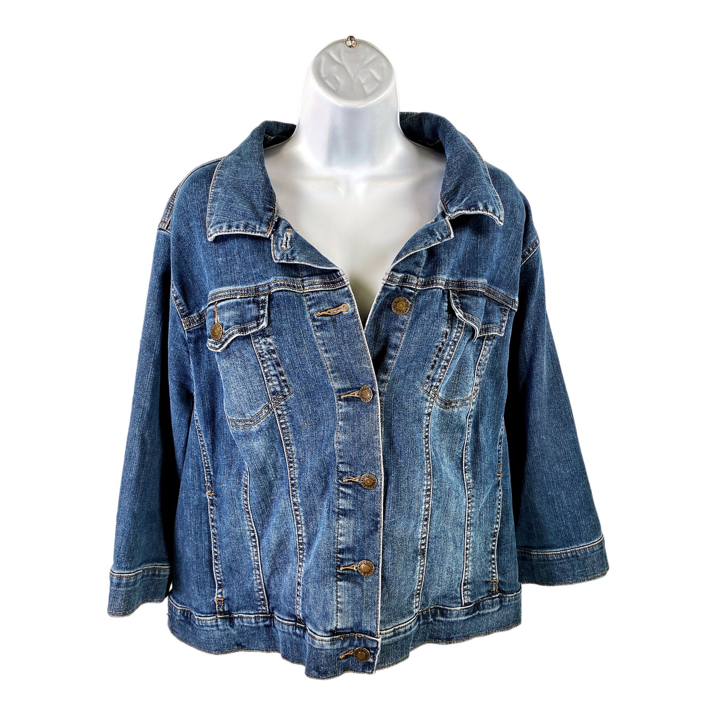 Liz and Me Women’s Medium Wash Blue Button Up 1/2 Sleeve Denim Jacket - Plus 1X