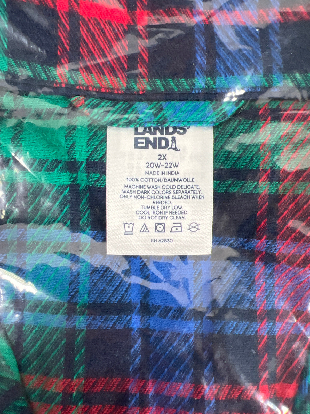 NEW Lands End Women’s Blue/Red Plaid Flannel Button Up Pajama Shirt - Plus 2X