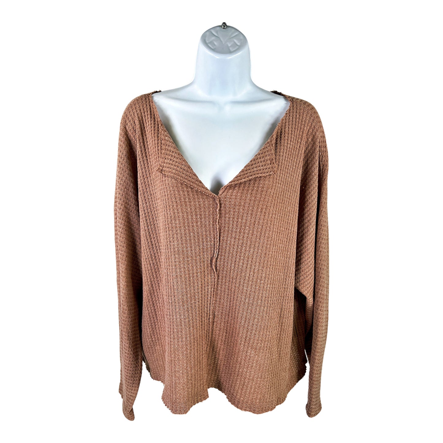 Wishlist Women’s Brown Waffle Knit V-Neck Oversized Sweater - S/M