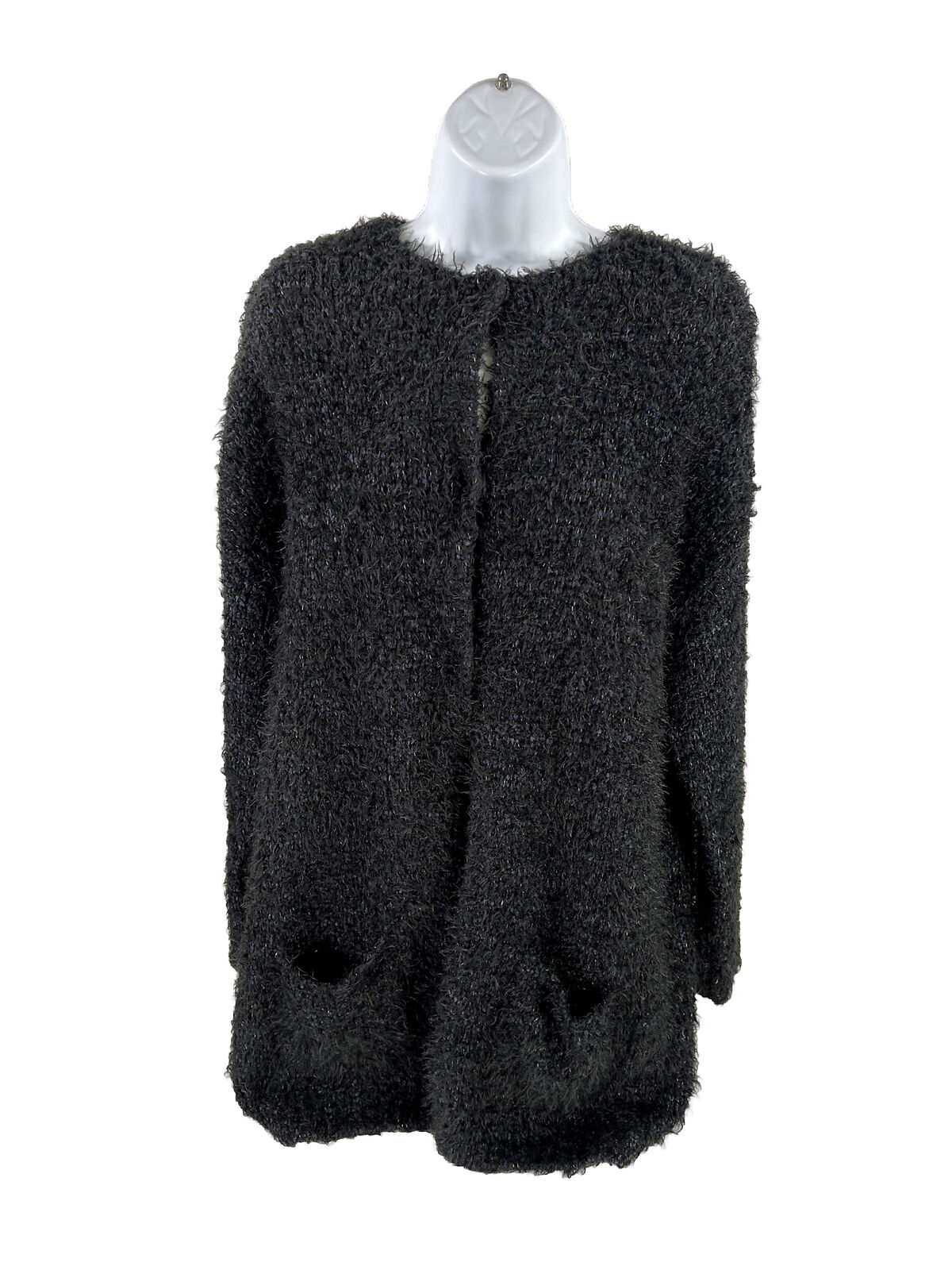 Max Studio Women's Dark Blue Knit Fuzzy Cardigan Sweater - M