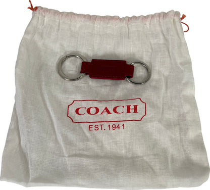 Coach Red Leather Keychain Key Ring with Dust Bag