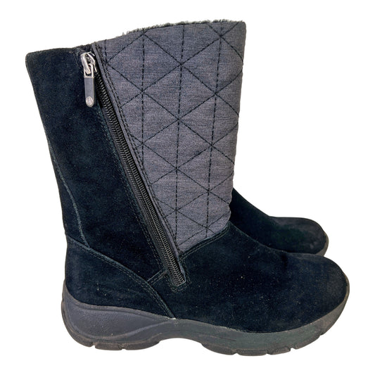 Lands End Women’s Black Quilted Suede Mid Calf Winter Boots - 6