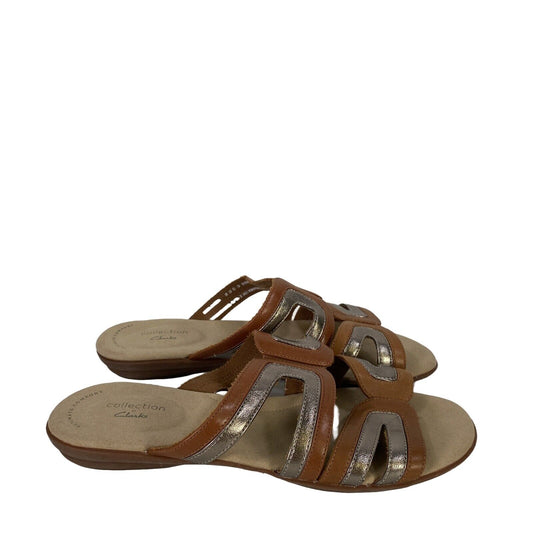 Clarks Collection Women's Brown Leather Ada Lilah Slide Sandals - 8W