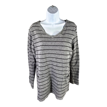 J. Jill Women’s Gray Striped Long Sleeve V-Neck Knit Top - M