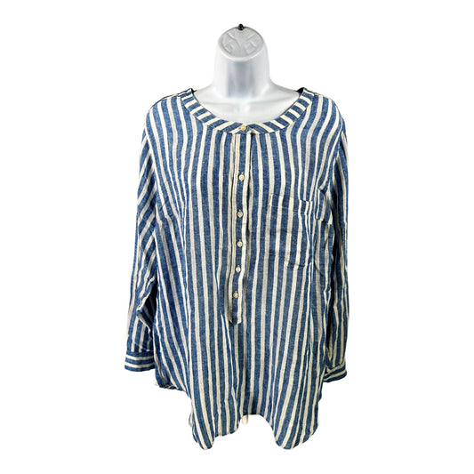 Lucky Brand Women’s Blue/White Linen Pullover Shirt - 1X