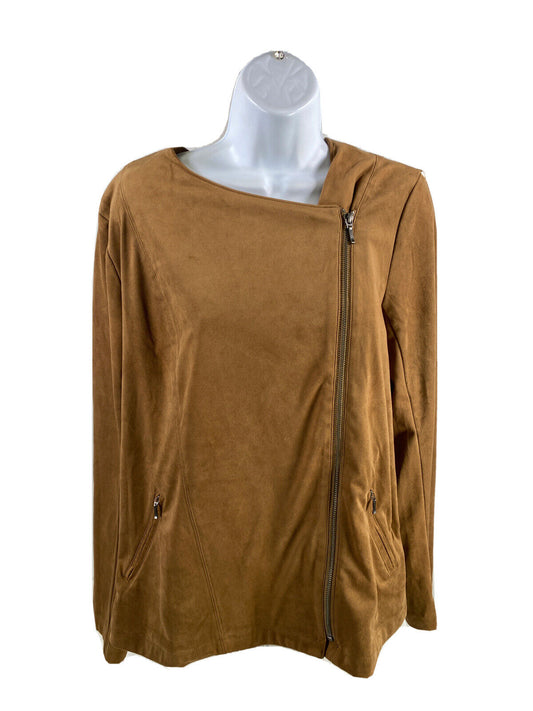 J.Jill Women's Brown Faux Suede Long Sleeve Full Zip Moto Jacket - M