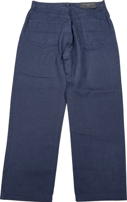 French Connection Men’s Blue Loose Straight Button Fly Linen Blend Jeans - 34