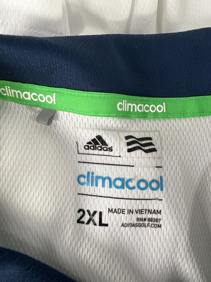 Adidas Men’s White/Blue Short Sleeve Climacool Golf Polo - 2XL