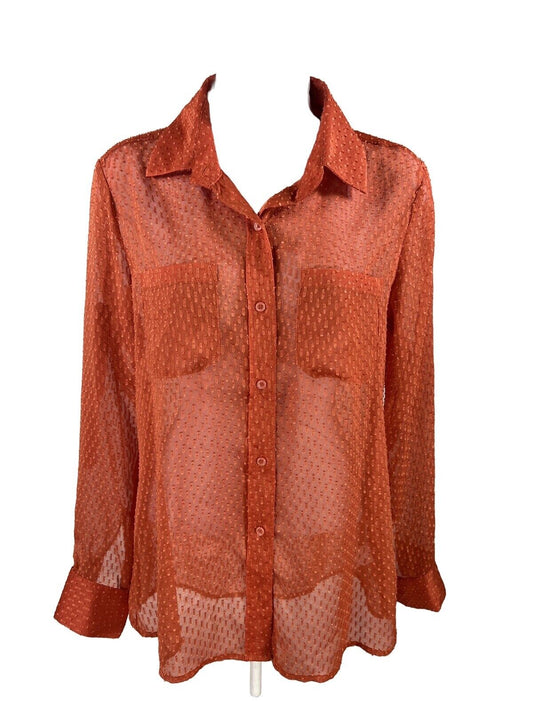 NEW Banana Republic Women's Orange Sheer Button Up Textured Top - S