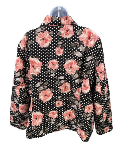 Chico's Women's Black/Pink Floral Full Zip Spring Jacket - 3/US XL