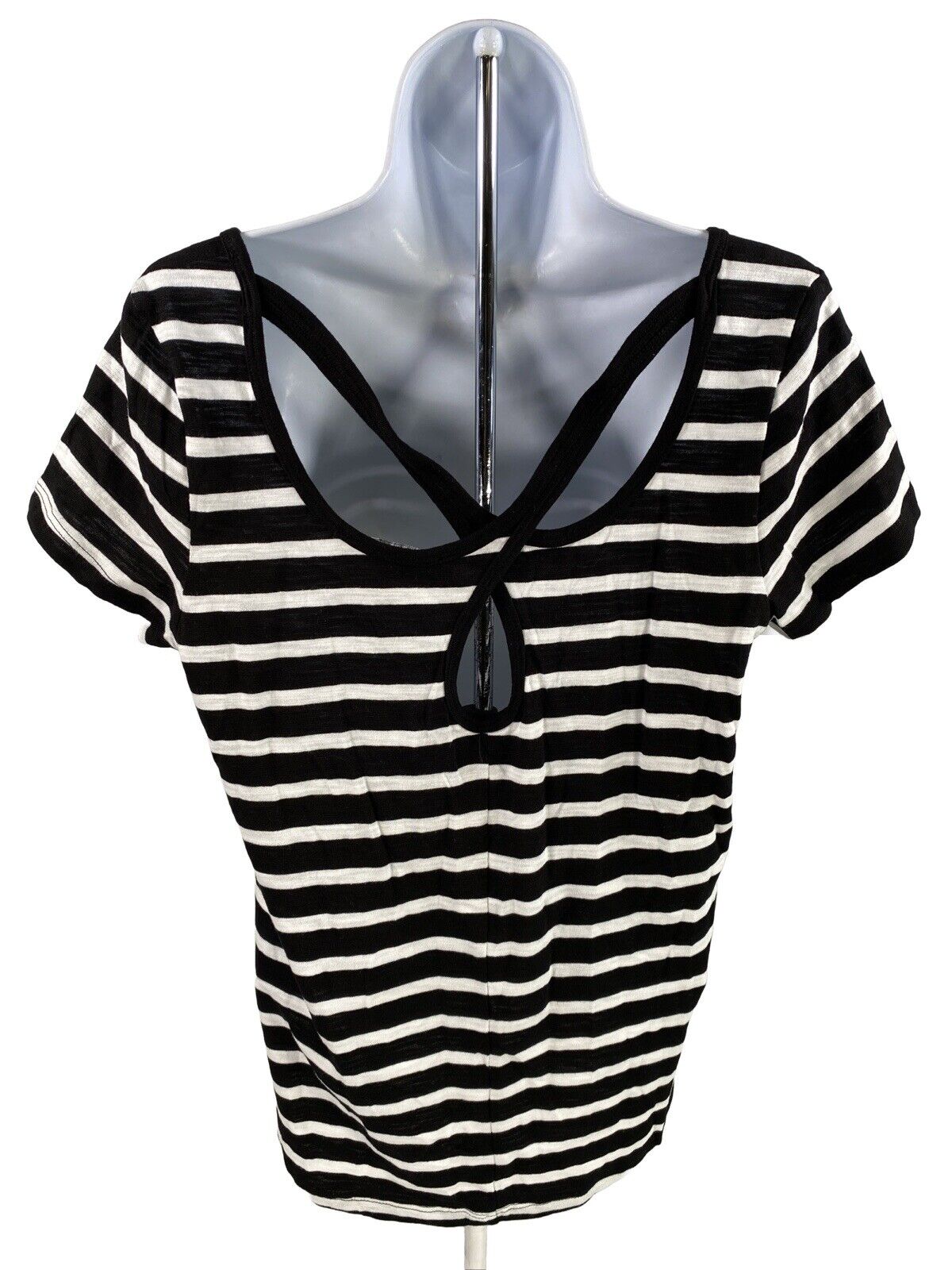 White House Black Market Women's Black Striped Strappy Back Top - L