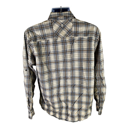 Timberland Men’s Blue/Gray Plaid Cotton Snap Button Up Shirt - M