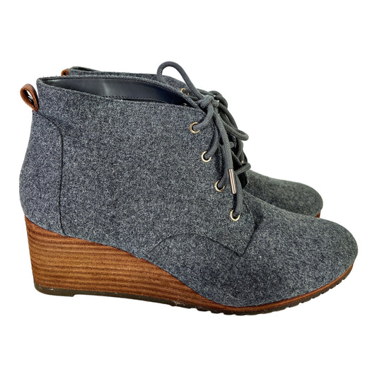 Dr. Schools Women’s Gray Fabric Close Call Lace Up Wedge Booties - 9.5