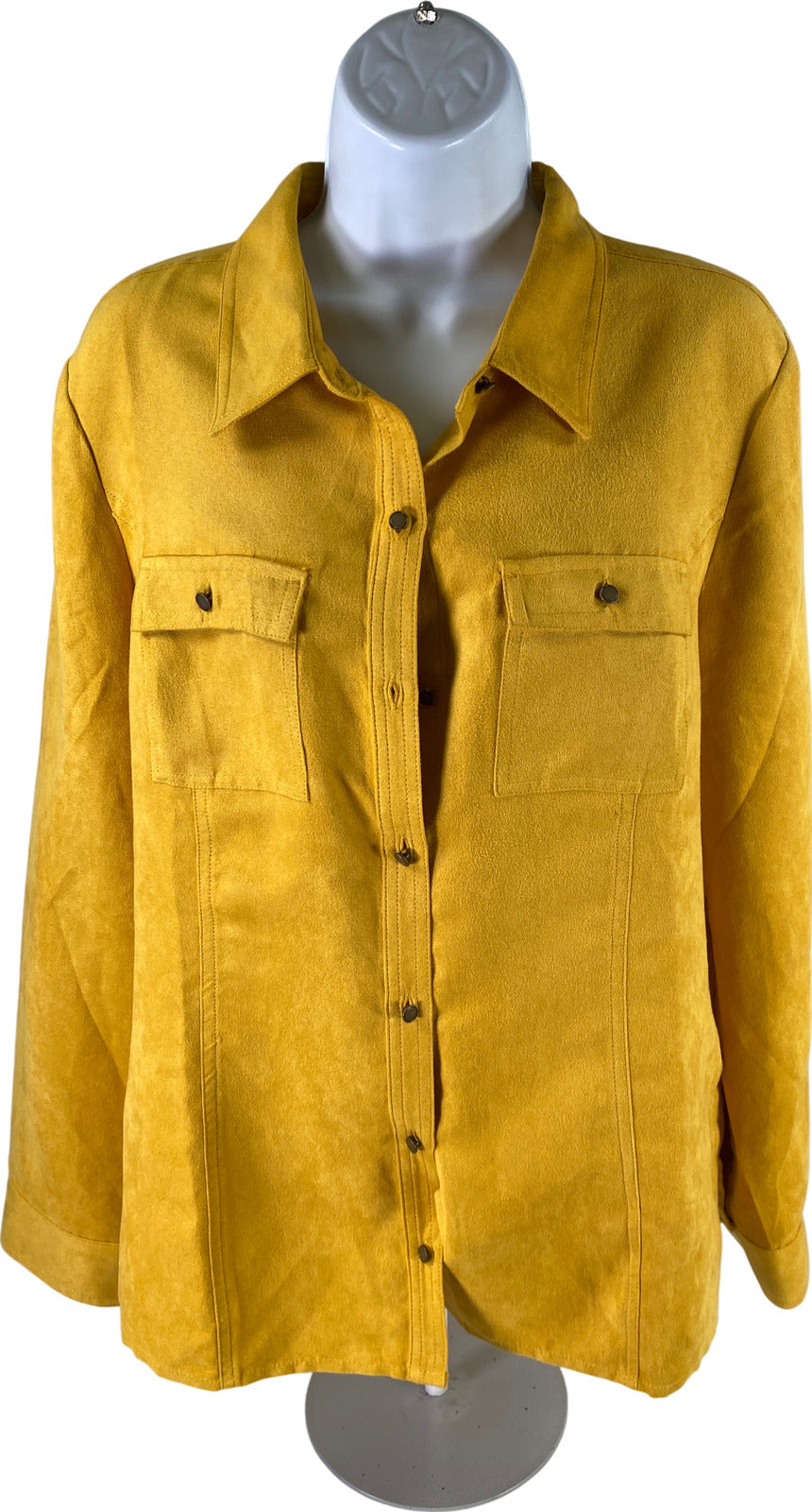 NEW Christopher and Banks Women’s Yellow Faux Suede Button Up Shirt - L