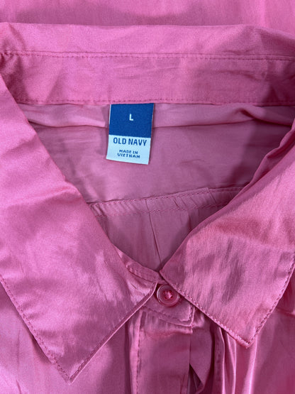 NEW Old Navy Women’s Pink Satin Long Sleeve Button Up Shirt - L