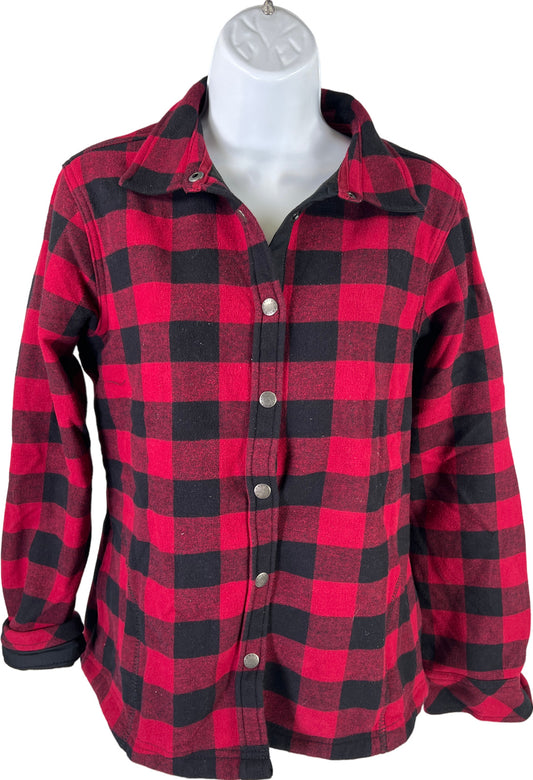 Orvis Women’s Red/Black Plaid Fleece Flannel Snap Button Shirt - M