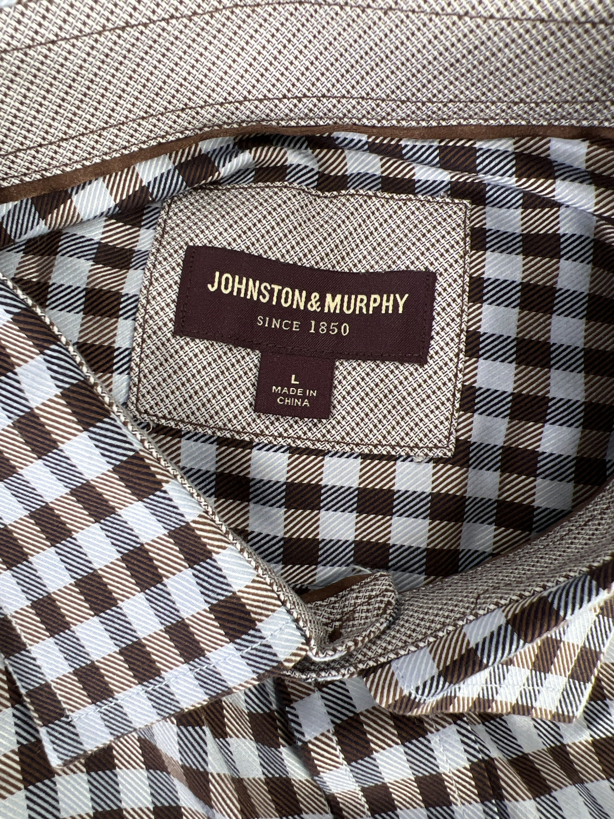 Johnston and Murphy Men’s Brown/Blue Plaid Button Up Shirt - L