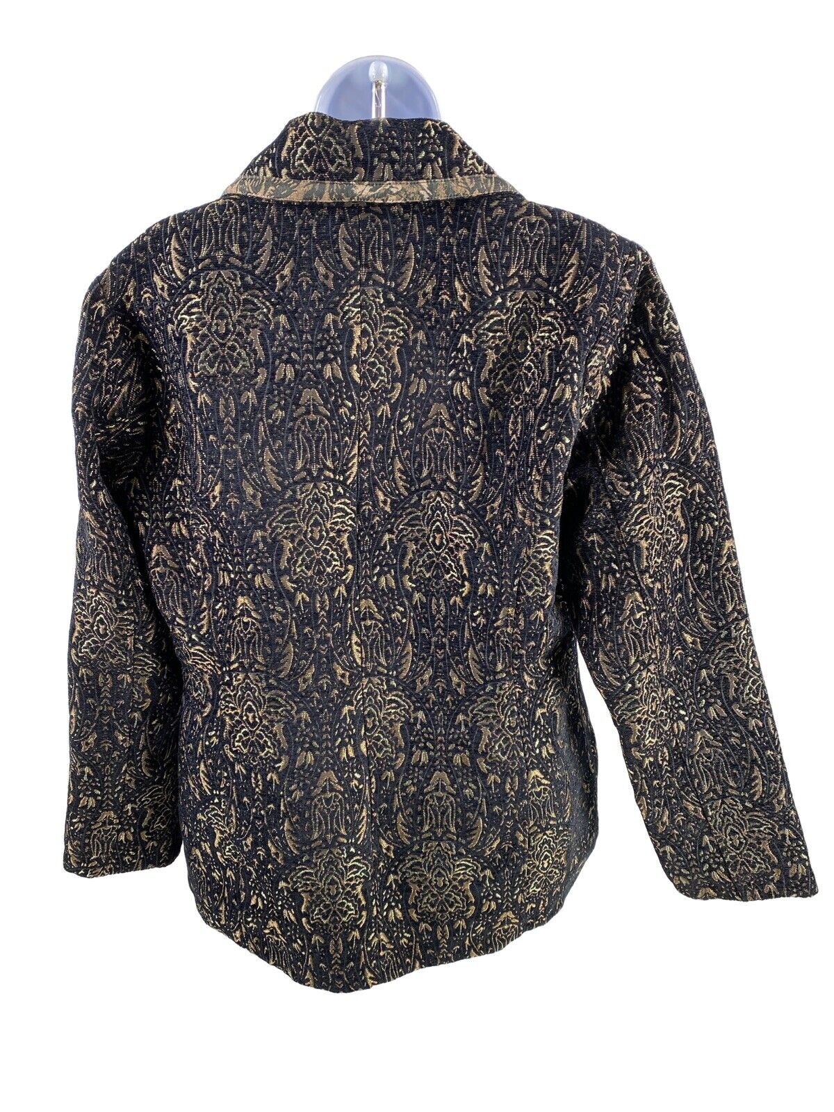 Chico's Women's Black/ Bronze Metallic Button Up Tapestry Jacket - 1/M