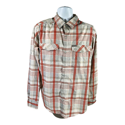 Columbia Men’s Gray/Orange Plaid Long Sleeve Button Up Shirt - M