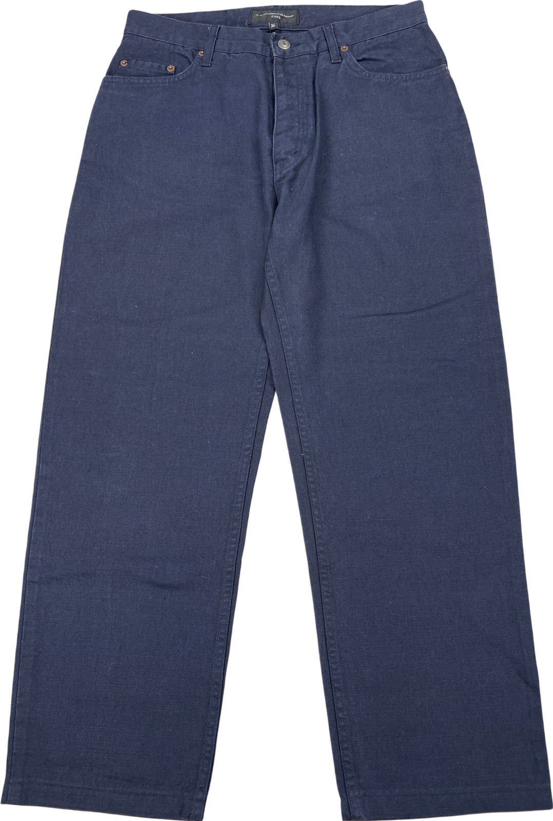 French Connection Men’s Blue Loose Straight Button Fly Linen Blend Jeans - 34