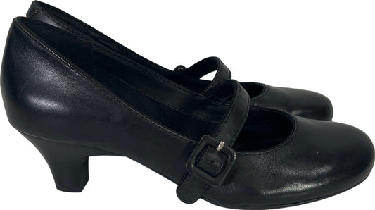 Clarks Women’s Black Leather Angel Face Mary Jane Heels - 6.5