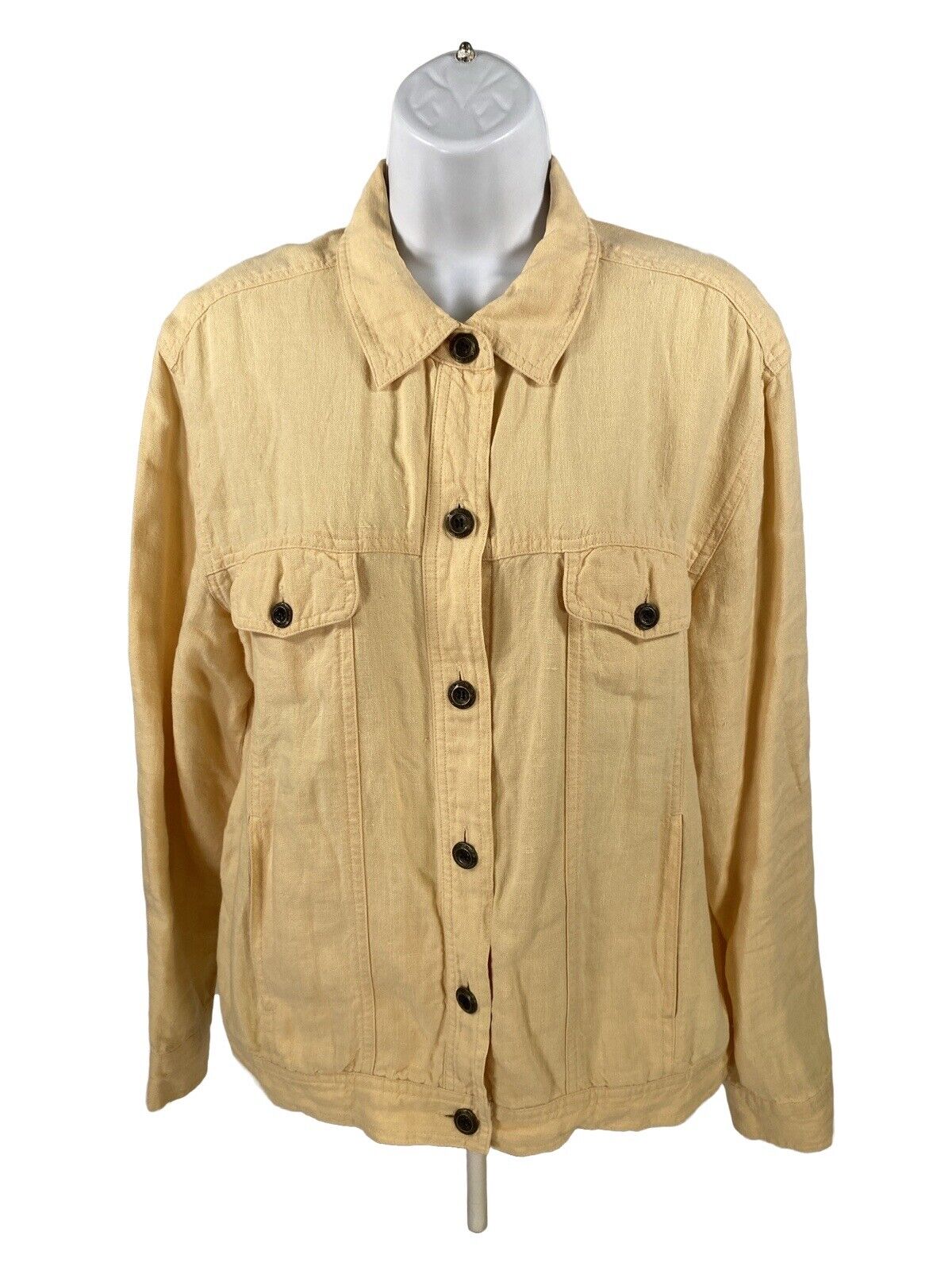 J. Jill Women's Yellow 100% Linen Button Up Lightweight Jacket - M