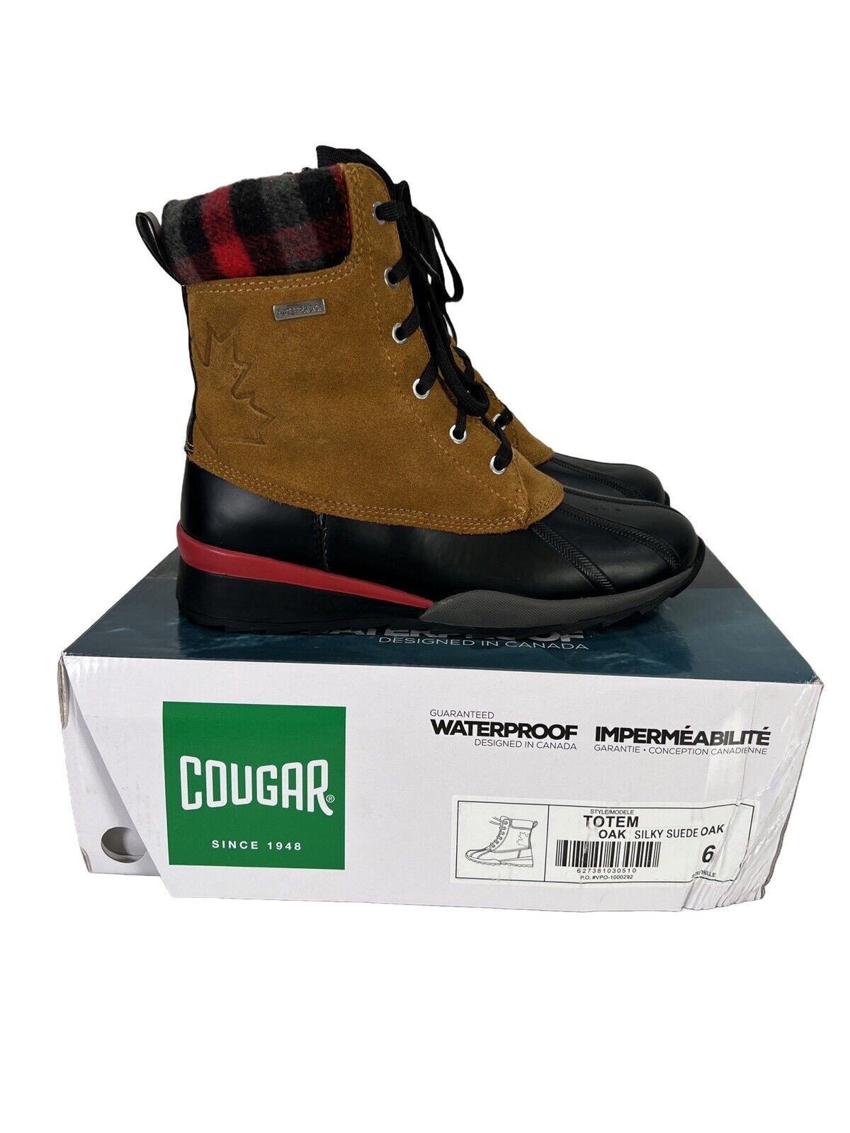 NEW Cougar Women's Red Plaid Waterproof Totem Duck Boots - 6