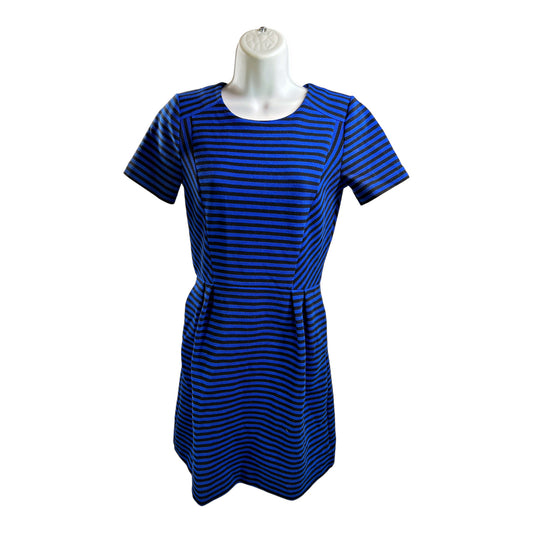 Madewell Women’s Blue/Black Striped Short Sleeve A-Line Dress - 2