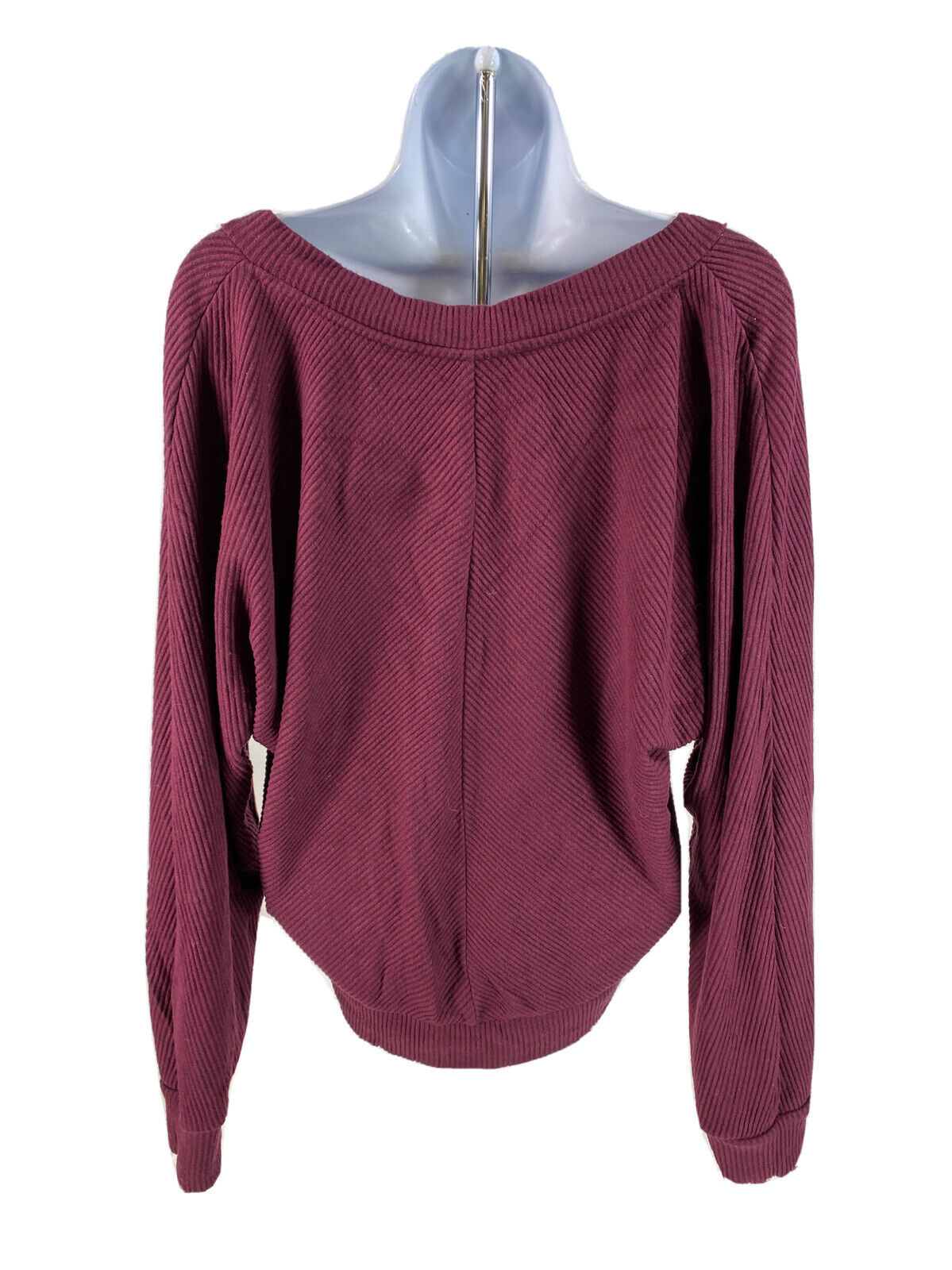 White House Black Market Women's Burgundy V-Neck Cozy Knit Sweater - M