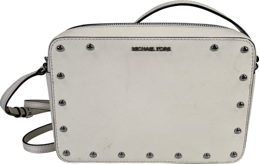 Michael Kors Women’s White Sandrine Studded Leather Zip Close Crossbody Purse