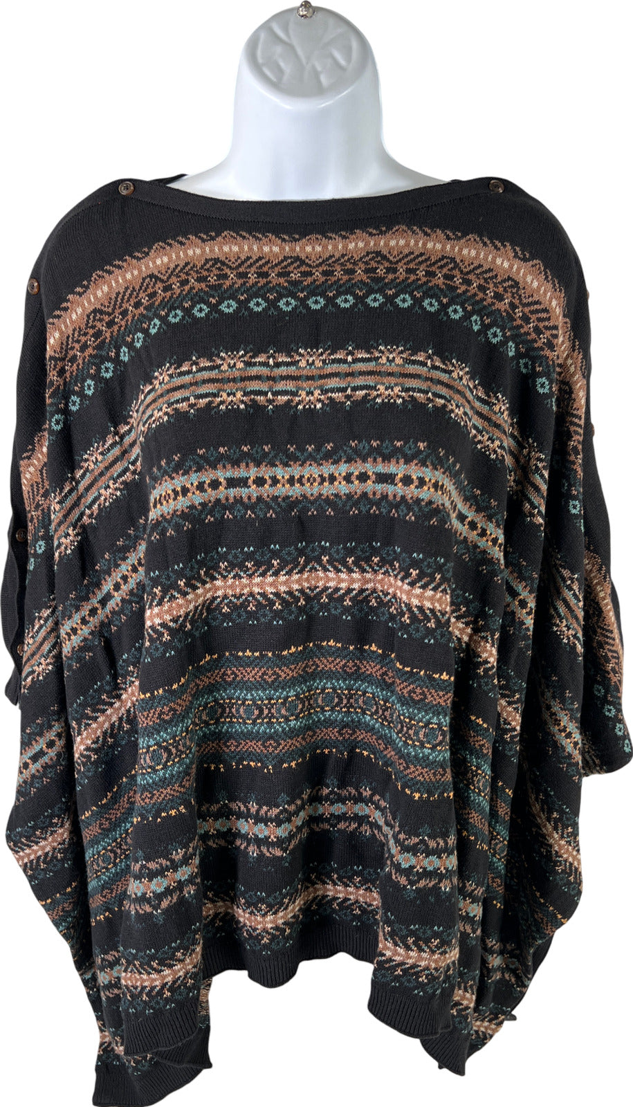 J. Jill Women’s Black Striped Sweater Poncho - One Size