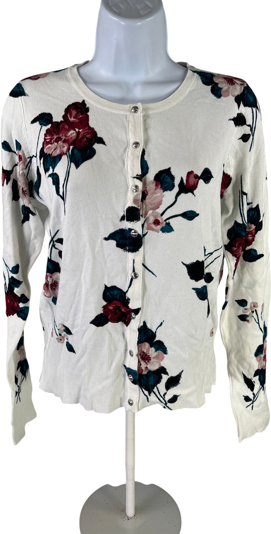 White House Black Market Women’s White Floral Long Sleeve Cardigan - M