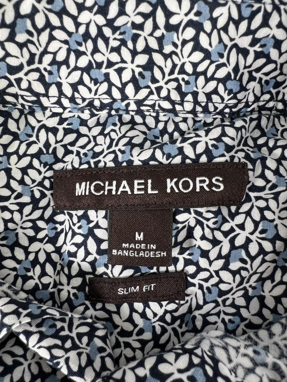 Michael Kors Men’s Blue Floral Slim Fit Button Up Shirt - M