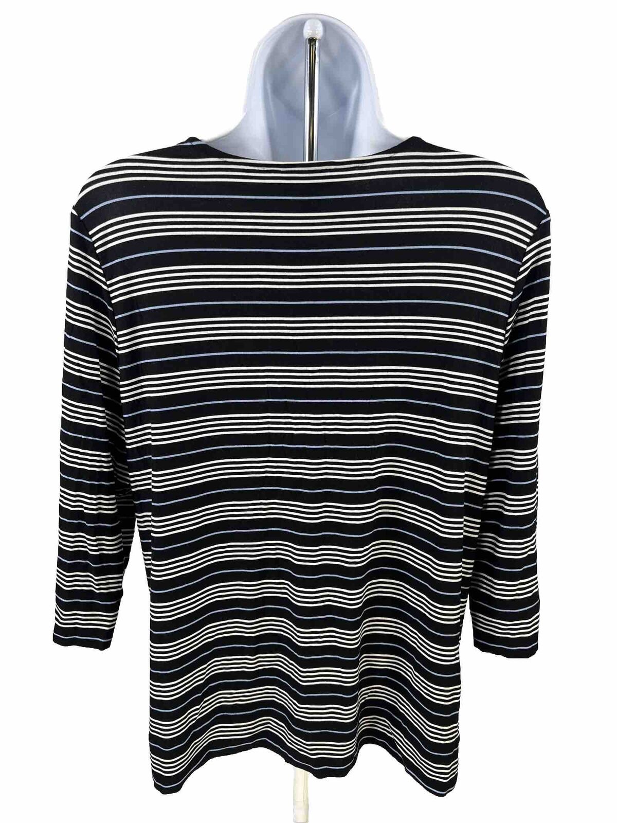 J. Jill Women's Black Striped 3/4 Sleeve Wearever Shirt - Petite M