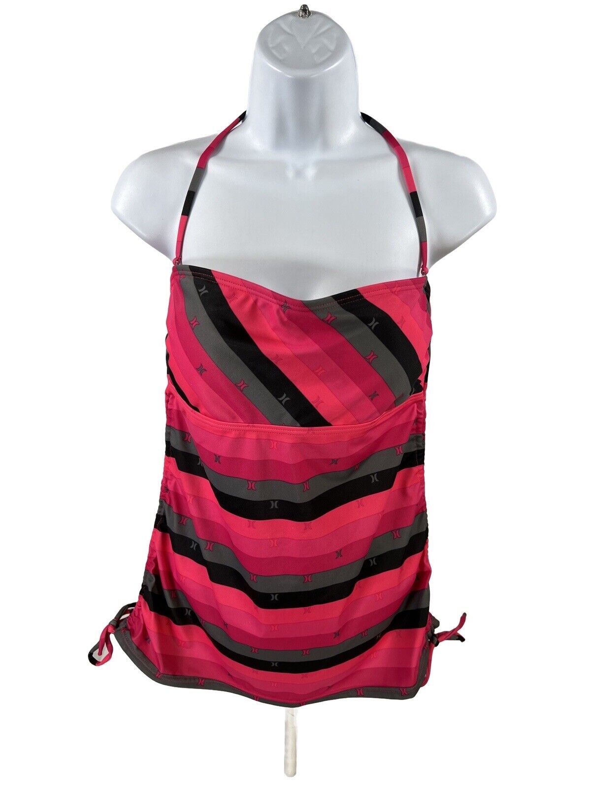 Hurley Women's Pink Striped Halter Tankini Swim Top - M