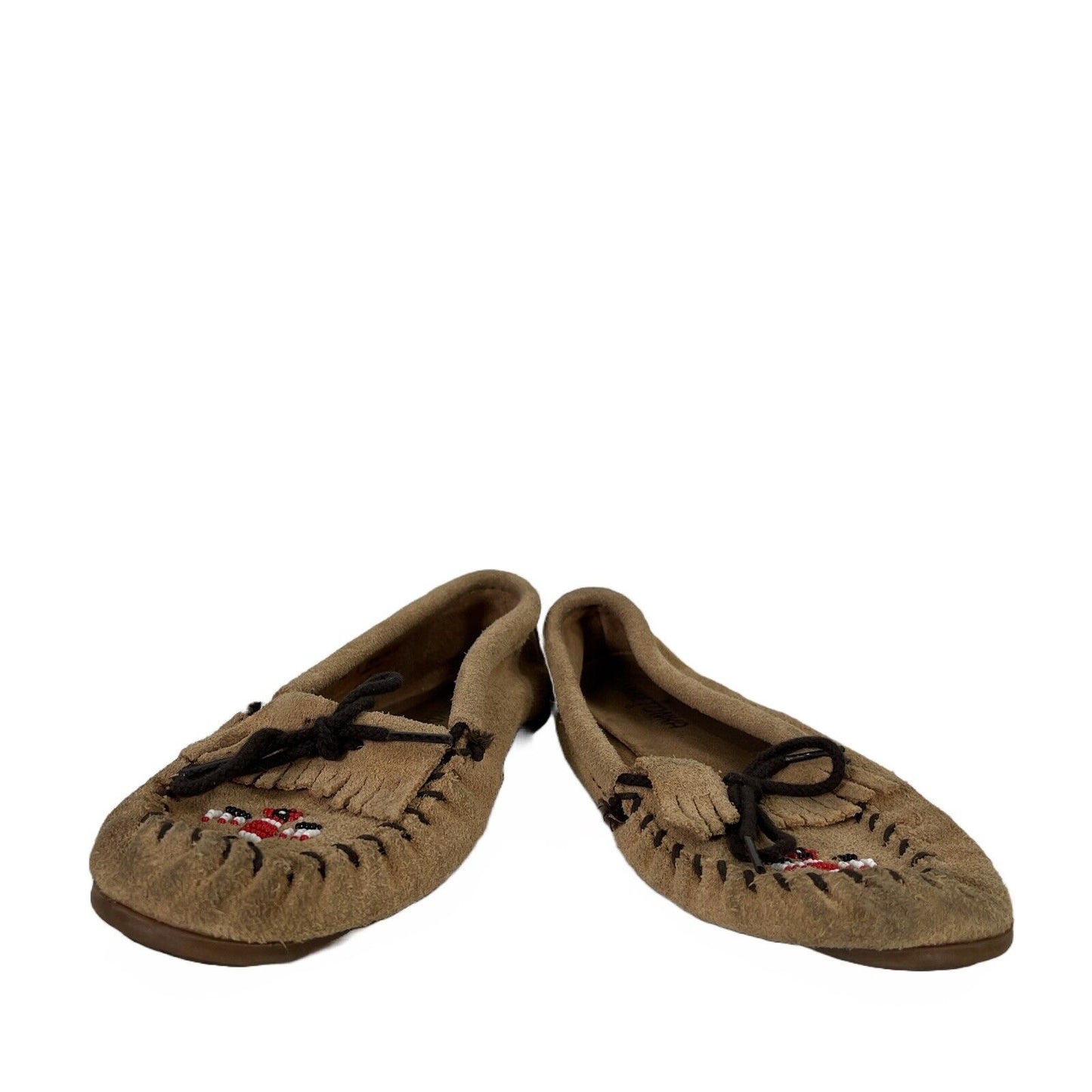 Minnetonka Kids Unisex Tan Suede Beaded Thunderbird Moccasins - 3