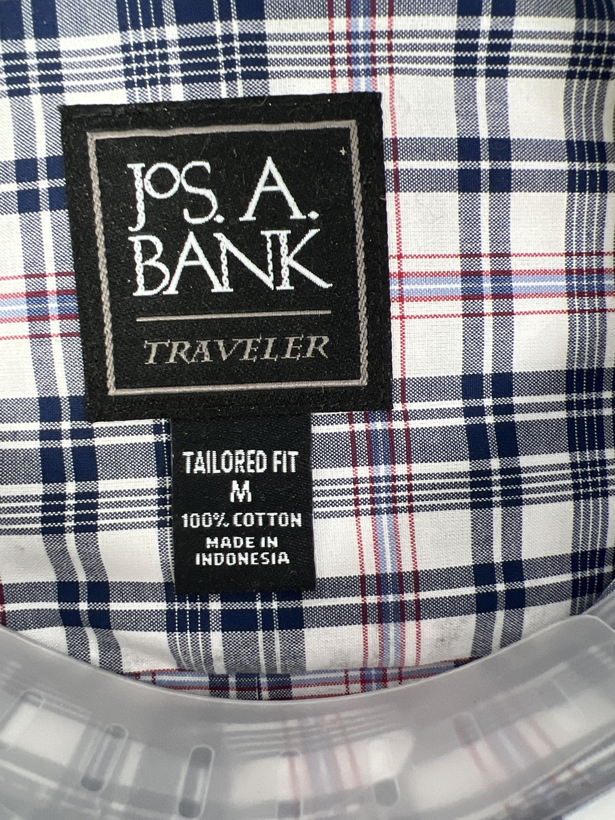 NEW Jos. A. Bank Men’s White/Blue/Red Plaid Traveler Button Down Shirt - M