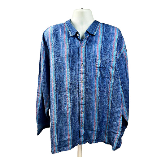 Tommy Bahama Men’s Blue Striped Linen Long Sleeve Button Up Shirt - 3XLB