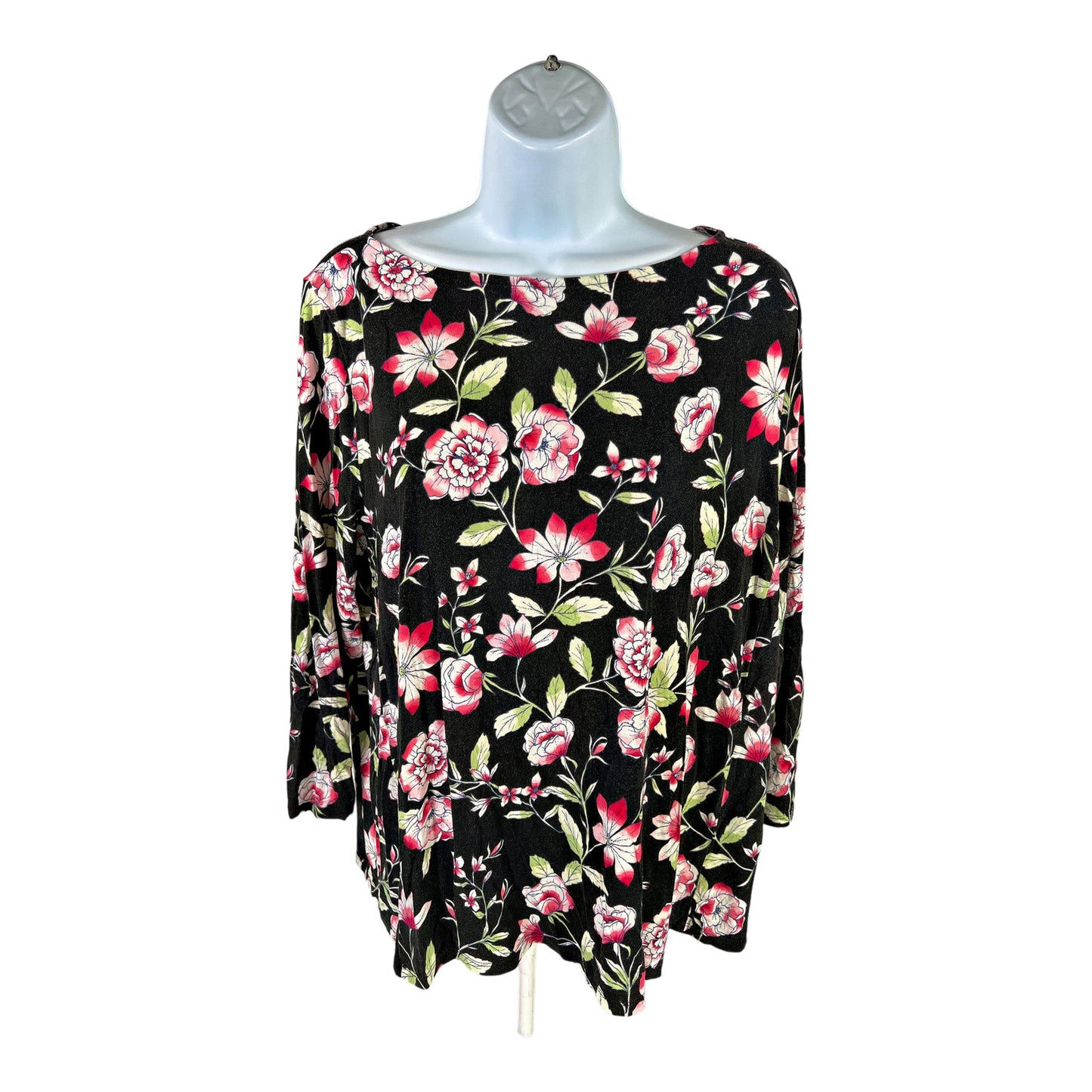 J.Jill Wearever Collection Women’s Black/Red Floral 3/4 Sleeve T-Shirt - L