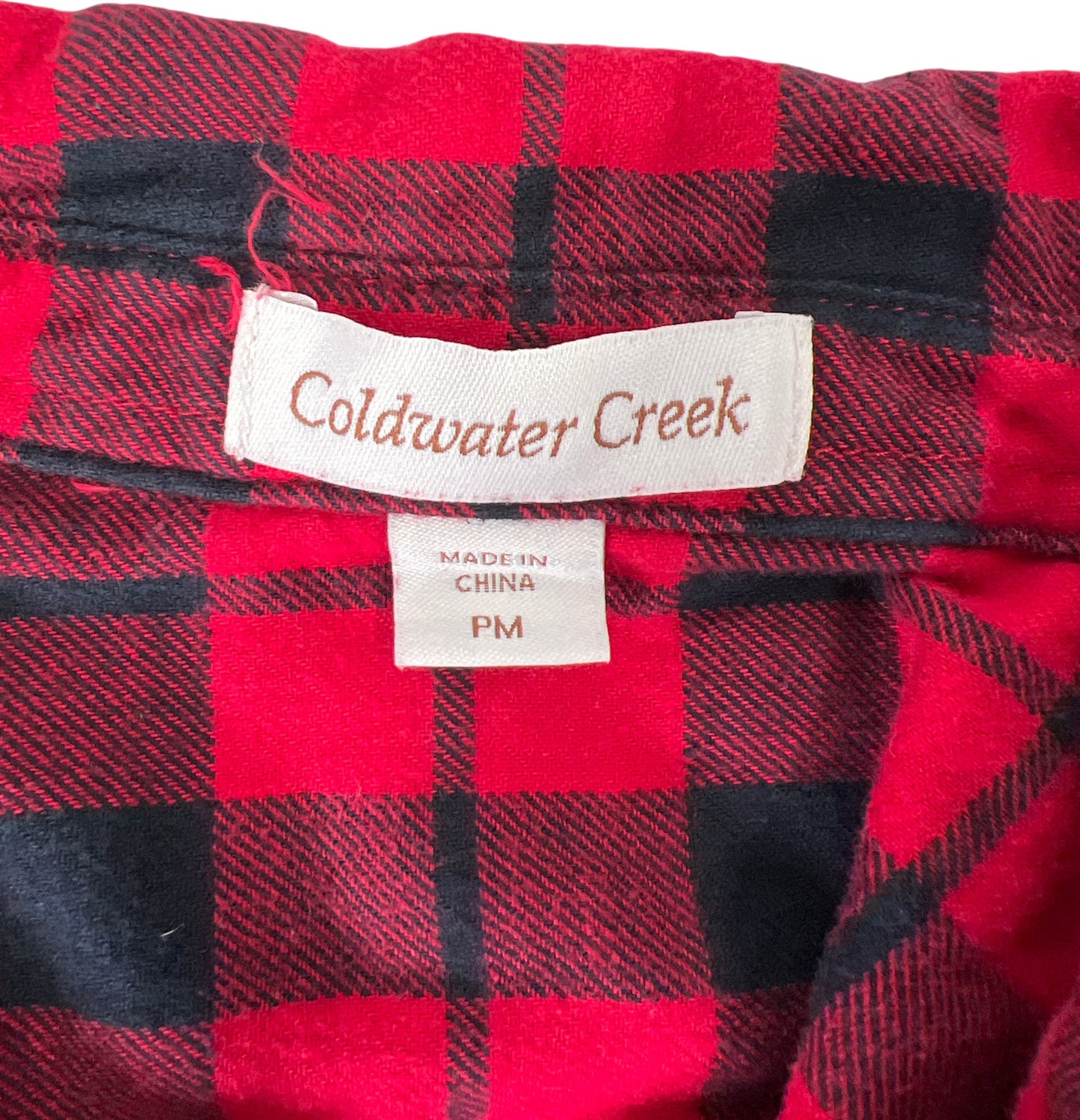 Coldwater Creek Women’s Red Buffalo Plaid 1/2 Button Up Flannel Shirt - Petite M