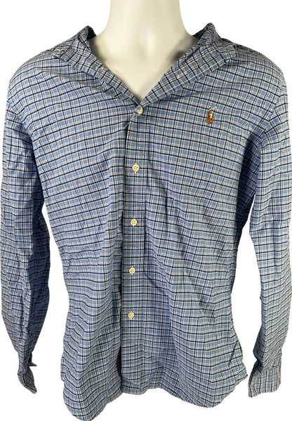 Ralph Lauren Men’s Blue Plaid Slim Fit Stretch Oxford Button Down Shirt - M