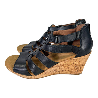 Rockport Women’s Black Leather Briah Gladiator Wedge Sandals - 8