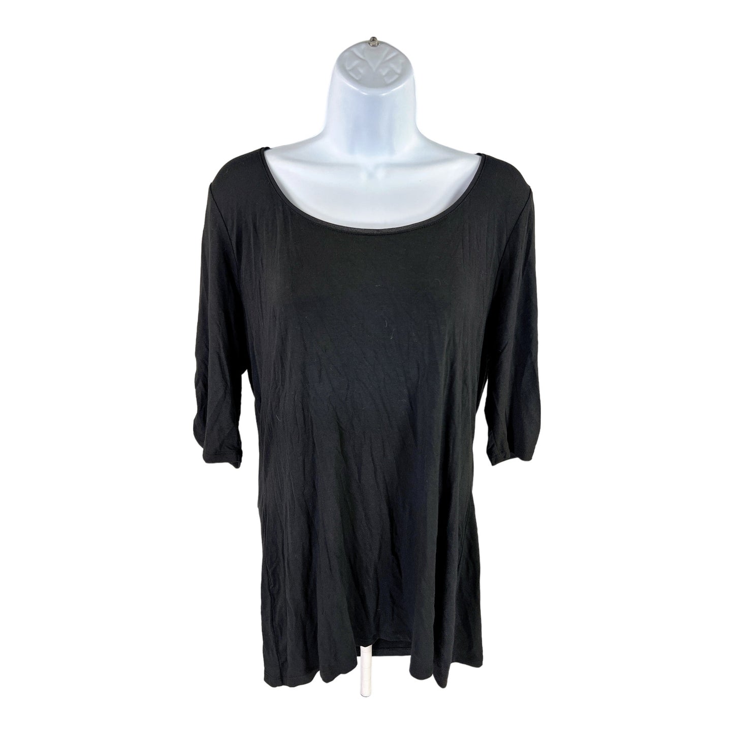 NEW White House Black Market Women’s Black Scoop Neck 1/2 Sleeve T-Shirt - L